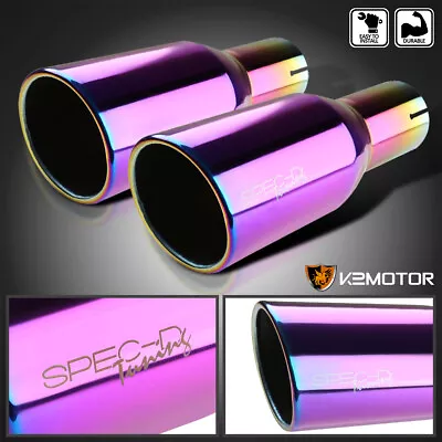 Fits 2.5  Inlet 3.875  Outlet Dual Clear Exhaust Muffler Slant Burnt Purple Tip • $45.48