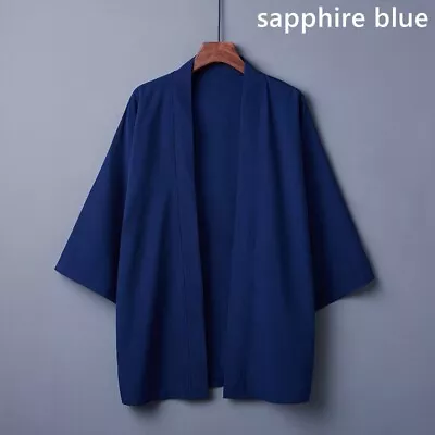 Men Kimono Cardigans Jacket Coat Yukata Plain Outwear Casual Chinese Loose Multi • £15.58