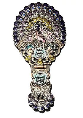 Beneszfit Multi-Color Crystal Embellished Enamel Folding Peacock Hand Mirror • $49.99