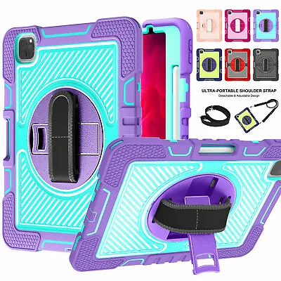 Kids Shockproof Case For IPad 10th 9 8 7 6 5 Gen Air 5 2022 Rotating Cover Strap • $23.02