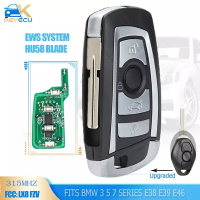 LX8FZV EWS 315MHz ID44 Flip Remtoe Key Fob For BMW 3 5 7 Series E38 E39 HU58 • $21.75