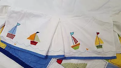 POTTERY BARN KIDS Six Little Sailboats Nautical Toddler Bed Crib Skirt Fish Boys • $28.77