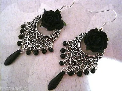 BEAUTIFUL BLACK ROSE LATTICE SP Gothic Chandelier Earrings Beaded • £4.99