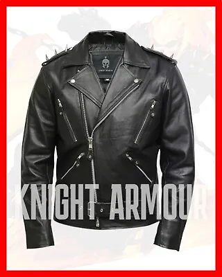 100% Cow Leather Ghost Rider Brando Cage Biker Spike Style Jacket • $123.47