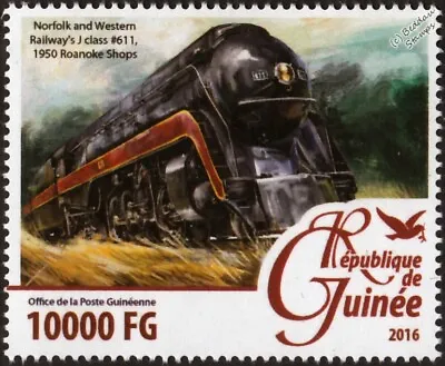 NORFOLK & WESTERN (NW) Class J No.611 4-8-4 Steam Locomotive Train Stamp (USA) • $2.47