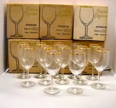 Vintage Libbey Golden Elegance Wine Water Goblets Original Boxes Set Of 12 • $47.96