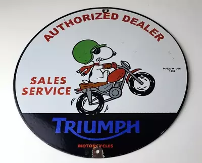 Vintage Triumph Motorcycles Sign - Snoopy Biker Sign - Gas Pump Porcelain Sign • $147.47