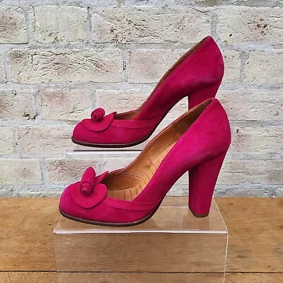 Chie Mihara Court Shoes UK 5 EU 38 Pink Magenta Suede Cone Heel Wedding Party • £54.99