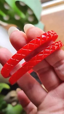 Vintage Bakelite Bangles Bracelets Set Red Spacers Carved Maiden Size • $75