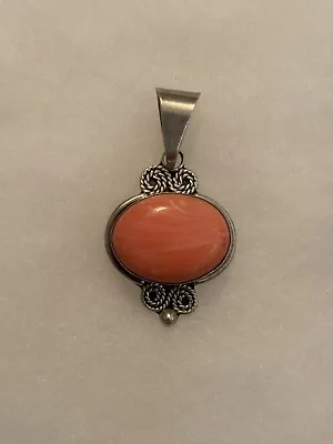 Pink Coral Sterling Silver Pendant Stamped .925 Taxco 2”x1.25” 16.5 Grams • $30