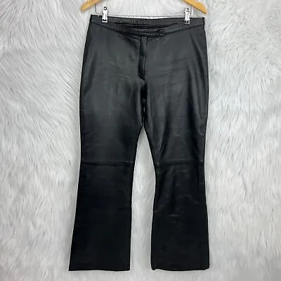 Impuls X H&M VTG Womens 32 X 29 Solid Black 100% Leather Mid Rise Boot Cut Pants • $39.19