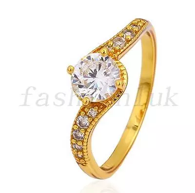 Women Lady Twist Ring 24K Gold Plated Simulated Clear Diamond Size US 8 UK P.5 • £13.84