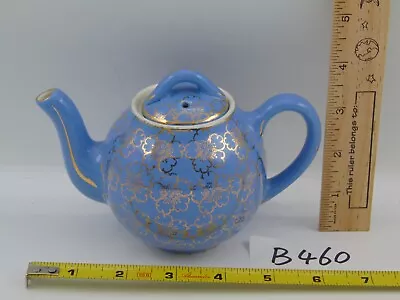 Vintage Hall's Teapot & Lid 2 Cup Blue With Gold French Flower Standard 049 Usa • $49.99