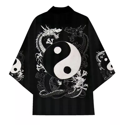 Mens Retro Japanese Style Kimono 3/4Sleeve Open Front Bathrobe Yukata Loose Chic • £17.08