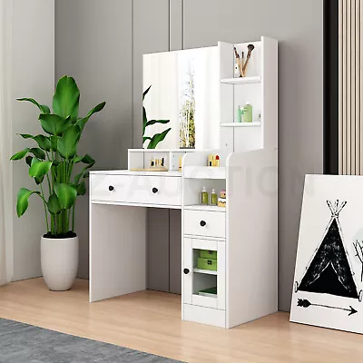 $209.95 • Buy Dressing Table Vanity Mirror Dresser Makeup Desk With Drawers Storage 4 Shelves