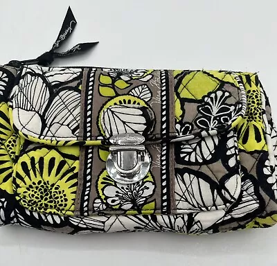 VERA BRADLEY Citron Push Lock Wristlet Quilted Wallet Clutch Yellow Black Floral • $15