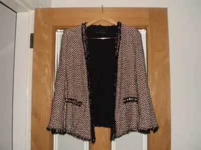 Zara Black Multicolour Tweed Boucle Fantasy Studded Blazer Jacket Size L 10/12 • £6.99