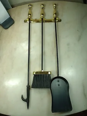 Vintage 3 Piece Brass Handles Fireplace Tool Set Mid Century~Wall Mounted • $44.50
