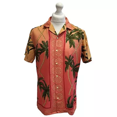 Primark Pink & Green Palm Tree Short Sleeve Beach Hawaiian Shirt UK Men's S • £9.99