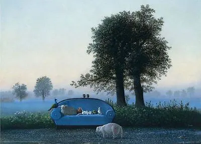 The Blue Sofa By Michael Sowa Art Print Pig Farm Animals Poster 28x20 • $34.95