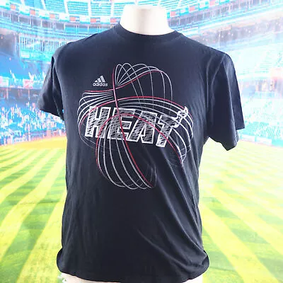 Miami Heat Basketball Club NBA Black Adidas Cotton T-Shirt. UK Men's Size Medium • £15