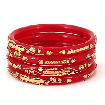 Traditional Red & Gold Color Festive Wear Pola Bangles Set For Women (Pack Of 4) • $20.40