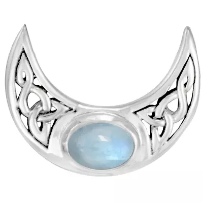 Celtic Knot Sterling Silver Lunar Goddess Crescent Moon Moonstone Wiccan Pendant • $39.99