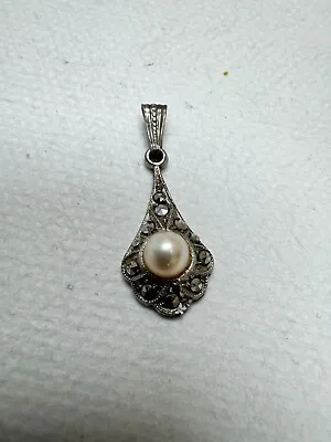 Vintage Art Deco Pearl Marcasite Sterling Silver Pendant 1  1.5G • $19.99