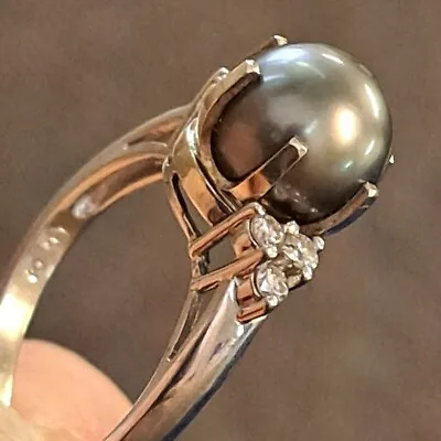 Mikimoto  18k W/g Black Pearl South Sea Diamonds Ladies Ring Sz 7 • $1495