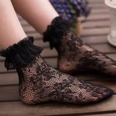 $4.90 • Buy Lolita Girls Lace Floral Socks White Lace Short Socks Anklets Socks With Ruffle
