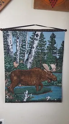 Vintage Tapestry Wall Hanging Of Moose 27 ×33  Unbranded • $22