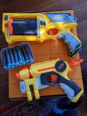 2x NERF N-Strike MAVERICK REV-6  + NITE FINDER EX-3 + 12x BULLETS Toy Guns LOT • $15