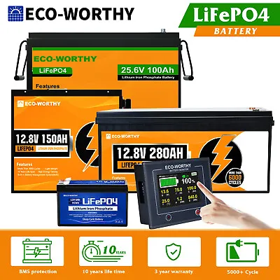 100AH 150AH 280AH 12V 24V Lithium Battery Deep Cycle LiFePO4 Rechargeable Garden • £529.99