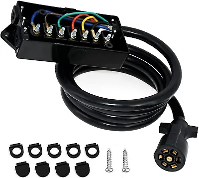 7 Way 7 Feet Trailer Cord Kit Cable Wiring Harness With Waterproof Junction Box • $27.59