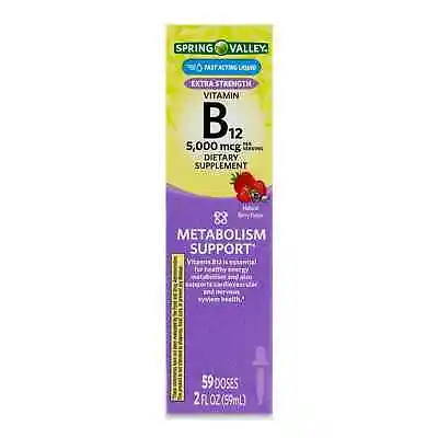 Spring Valley Sublingual Liquid Vitamin B12 5000 Mcg Energy + Metabolism 2 Fl Oz • $12.69