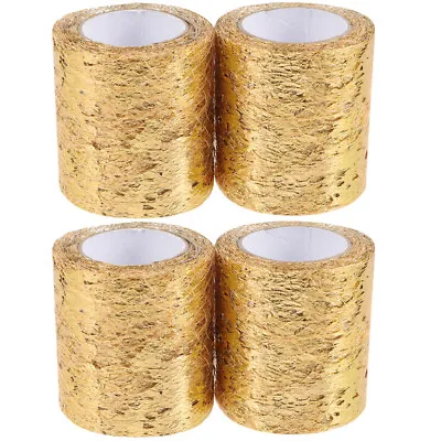  4 Rolls Mesh Ribbon Flower Wrapping Gold Gauze Metallic Bow Making Tulle Wreath • £12.53