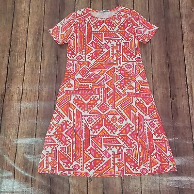 Barbara Gerwit Womens Dress Orange Pink S Aztec Print Short Sleeve Crew Neck • $16.20