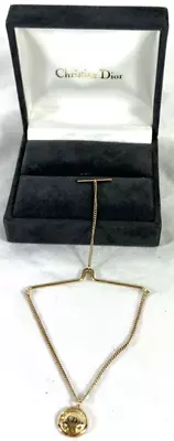 Rare CHRISTIAN DIOR Gold CD Logo Medallion Tie Clip Chain • $195