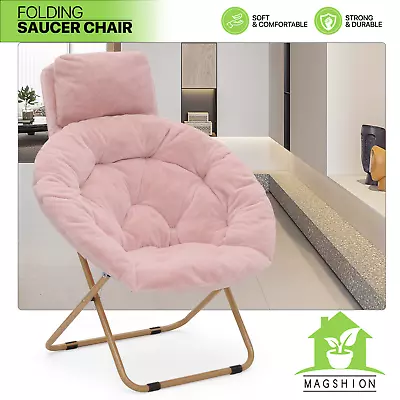 Foldable Modern Cozy Saucer Lounge Chair Faux Fur Moon Seat W/Removable Headrest • $72.99