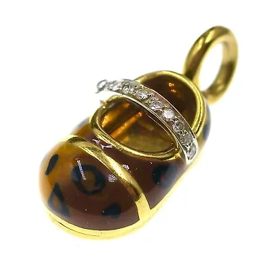 Aaron Basha 18k Yellow Gold Diamond Baby Shoe Pendant - With Enamel • $1296.75