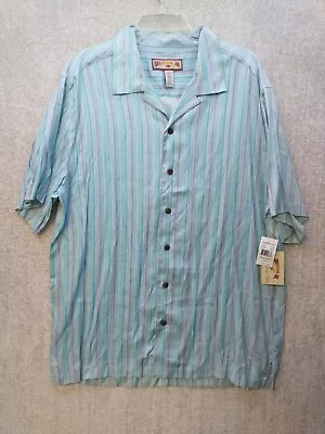 Caribbean Joe Blue Men's L Stripe Silk Blend Short Sleeve Easy Care Hawaiian NWT • $9.59