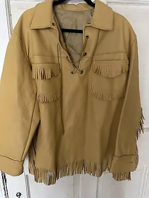 Men Native American Western Buckskin  Leather ?? Fringe Pullover • $59