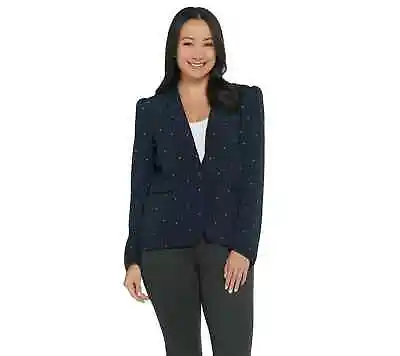 Vince Camuto Soho Pindot Notch Collar One-Button Blazer Navy 10 • $24