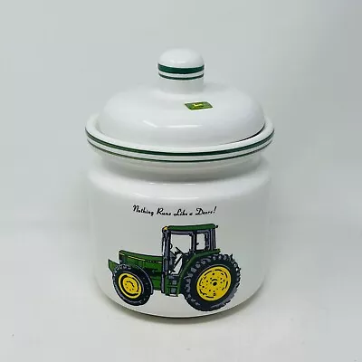 John Deere Canister Food Container Cookie Jar Green  Tractor Ceramic White Large • $18.17