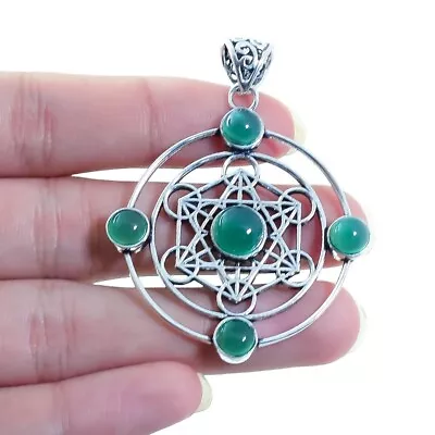 Green Onyx Gemstone Handmade Chakra Silver Jewelry Metatron Pendant 2.2  RJRPP11 • $7.99