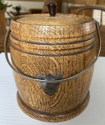 Antique English Oak Wood 6” Tall 5”Across Biscuit Barrel Jar With Metal Liner • $30