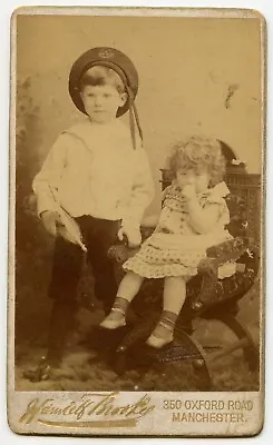 Sailor Boy With Toy Ship & Little Girl Vintage  CDV Photo Brookes Manchester UK • $24.99