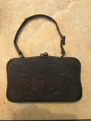 Vintage Tooled Leather Butterfly Change Purse • $12.99