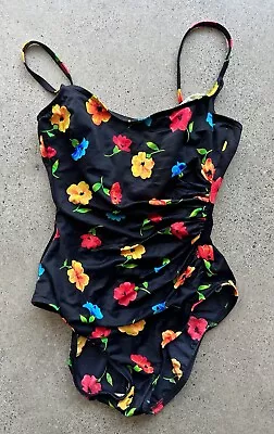 Vintage Cole Of California Floral Black One Piece Bathing Suit Swimsuit Size 10 • $40