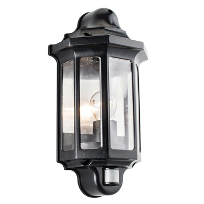 £54.99 • Buy 2x LAP Half Lantern PIR Wall Light 15W LED E27 GLS IP44 Matt Black & Clear PC 
